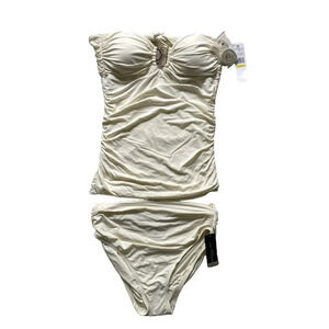 CARMEN Marc Valvo Cream Yellow Tankini Halter Two  Piece Swimsuit Size M